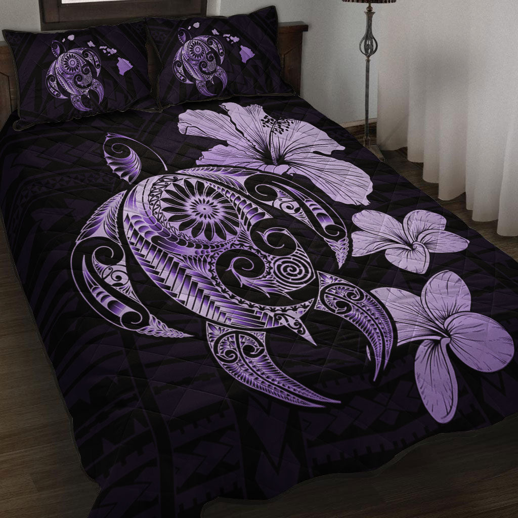 Hawaii Quilt Bed Set Hibiscus Plumeria Mix Polynesian Turtle