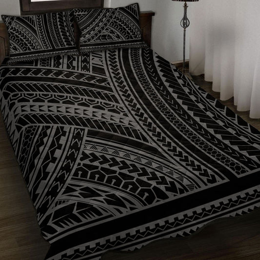 Hawaii Quilt Bed Set Polynesia Pattern Gray