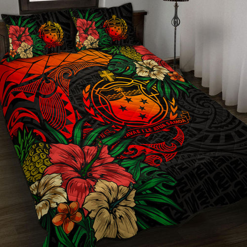 Samoa Quilt Bed Set Polynesian Coat Of Arms Tropical