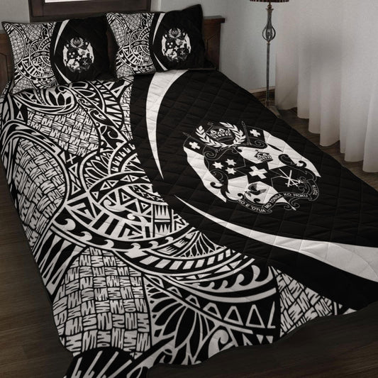 Tonga Quilt Bed Set Lauhala White Circle Style