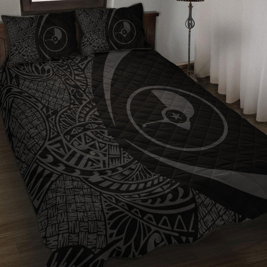 Yap State Quilt Bed Set Lauhala Gray Circle Style