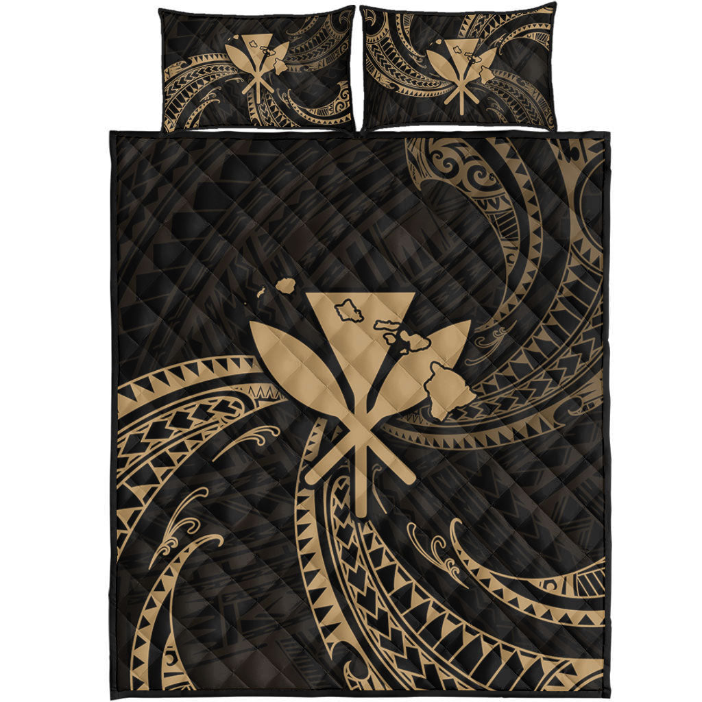 Hawaii Quilt Bed Set Kanaka Map Tribal Wave