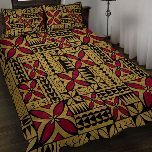 Samoa Quilt Bed Set Siapo Design Tribal Pattern Yellow