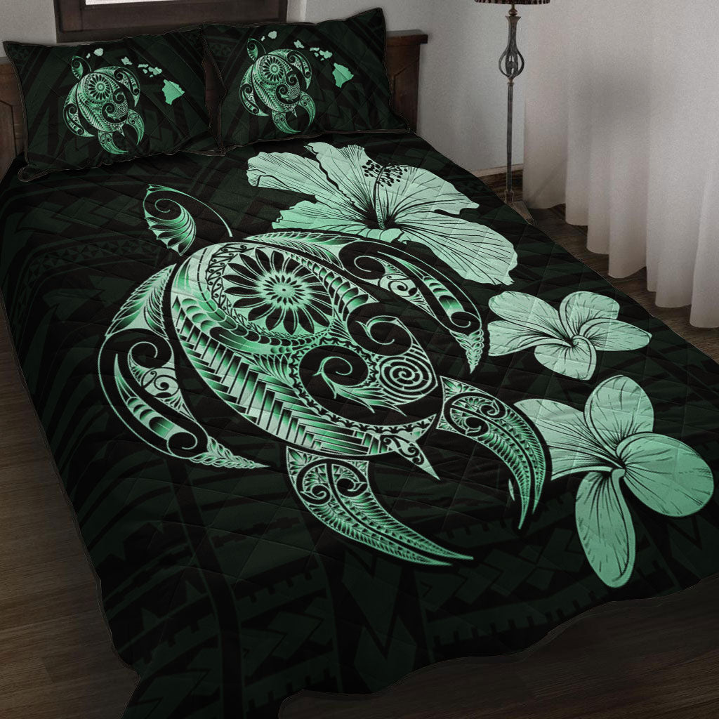 Hawaii Quilt Bed Set Hibiscus Plumeria Mix Polynesian Turtle