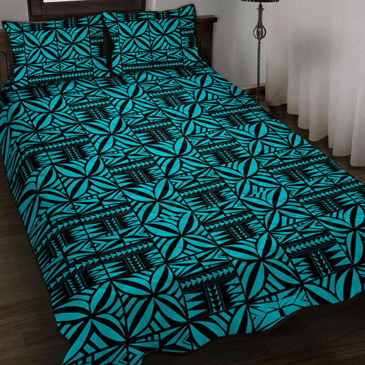 Samoa Quilt Bed Set Design Stretch Print Fabric Turquoise