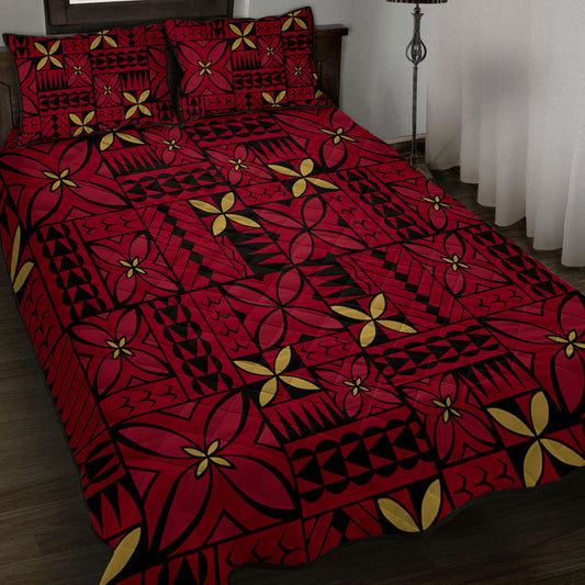 Samoa Quilt Bed Set Siapo Design Tribal Pattern Red