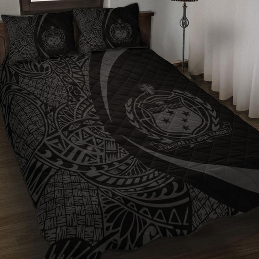 Samoa Quilt Bed Set Lauhala Gray Circle Style