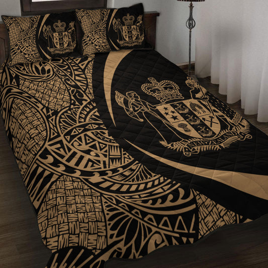 New Zealand Quilt Bed Set Lauhala Gold Circle Style