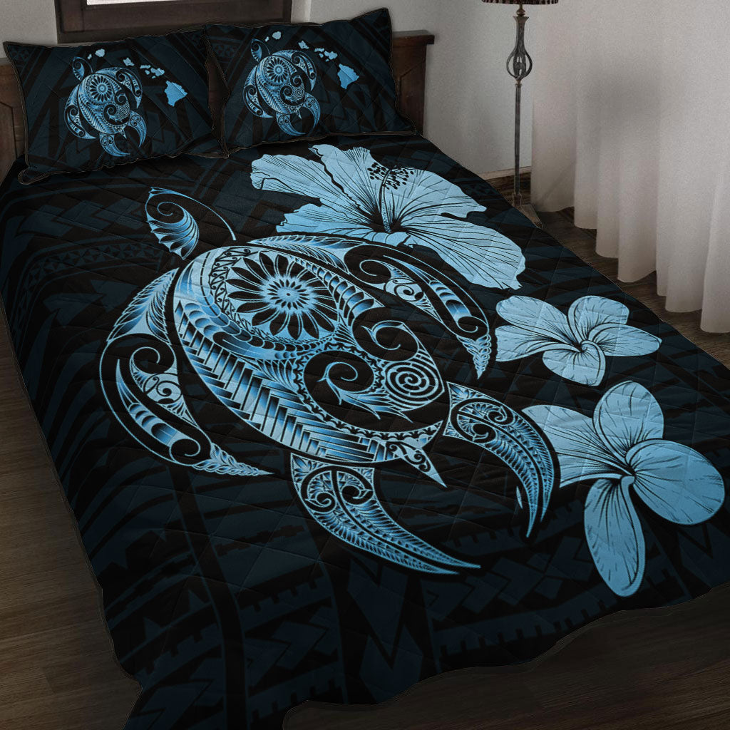 Hawaii Quilt Bed Set Hibiscus Plumeria Mix Polynesian Turtle