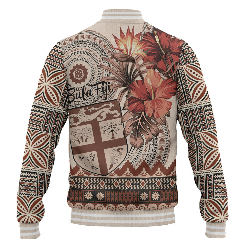 Fiji Baseball Jacket Bula Tribal Print Beige