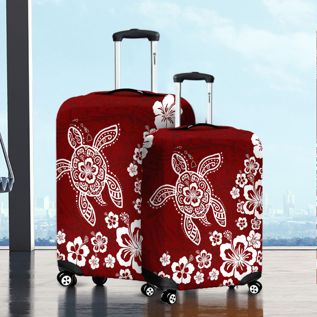 Hawaii Luggage Cover Tribal Hibiscus Flower Graphic Turtle Tatoo