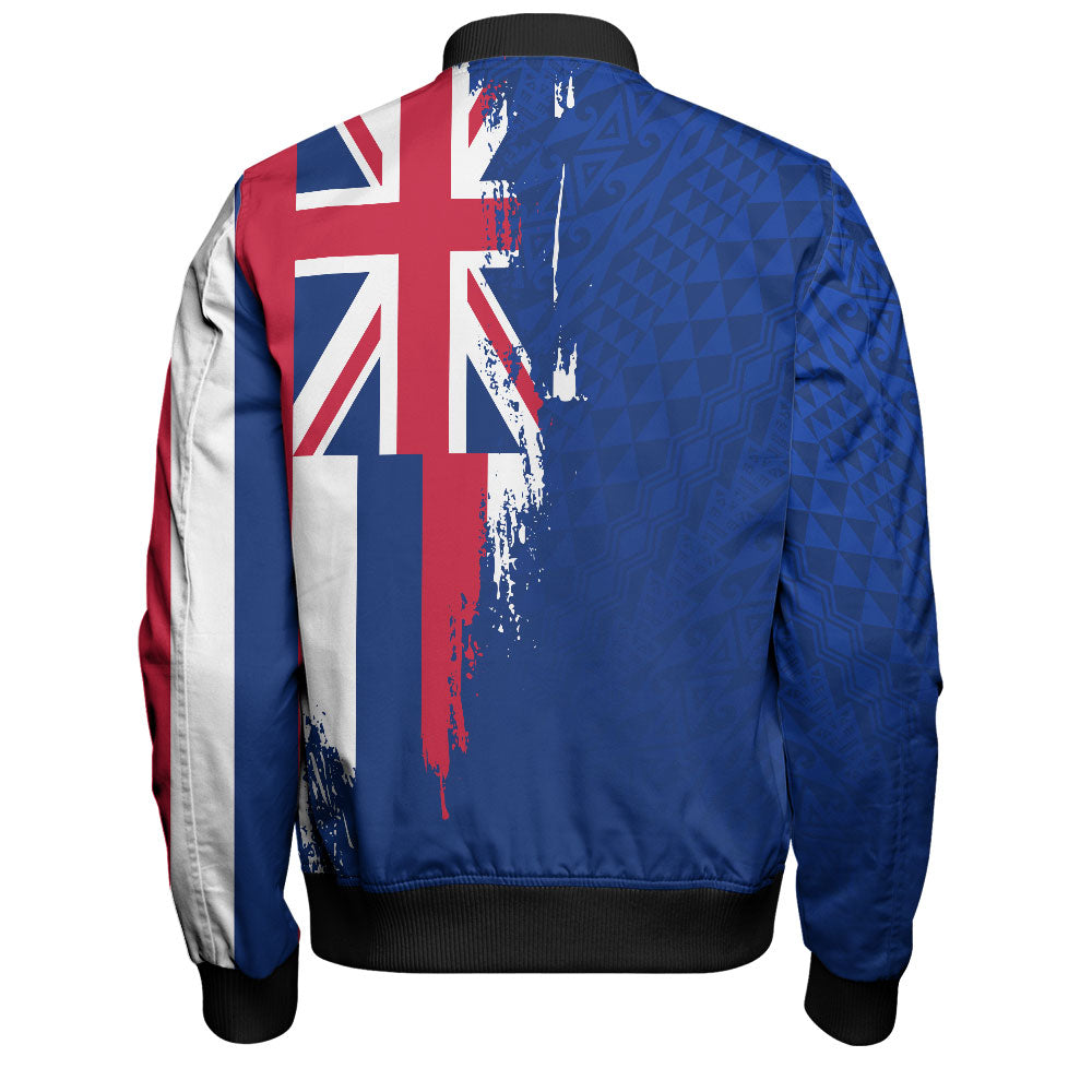 Hawaii Bomber Jacket Flag Polynesian Style Ocean Blue