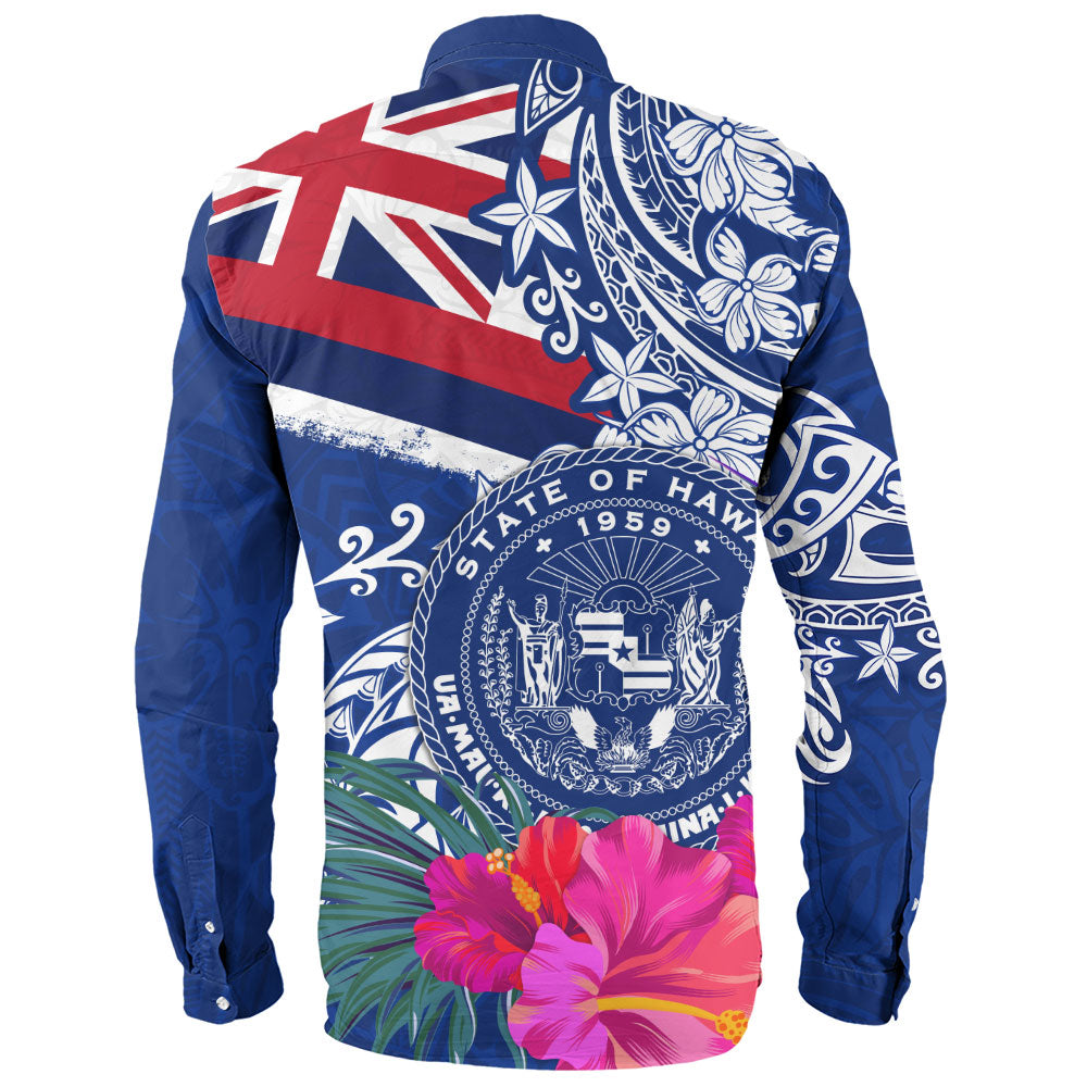 Hawaii Long Sleeve Shirt Flag Tribal Tropical Style