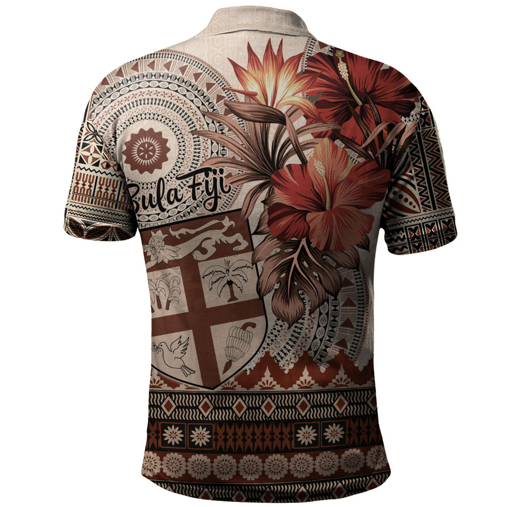 Fiji Polo Shirt Bula Tribal Print Beige