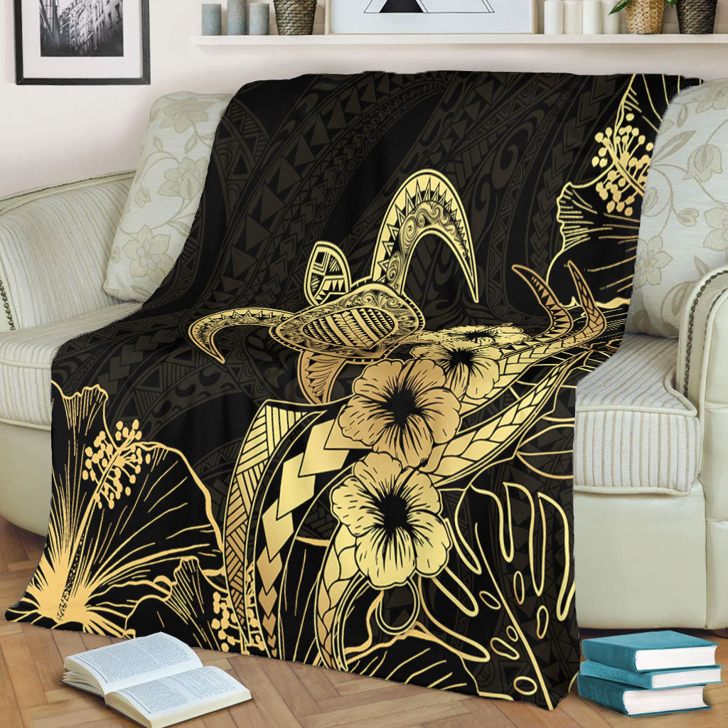 Hawaii Premium Blanket Tribal Polynesia Floral Gold Art