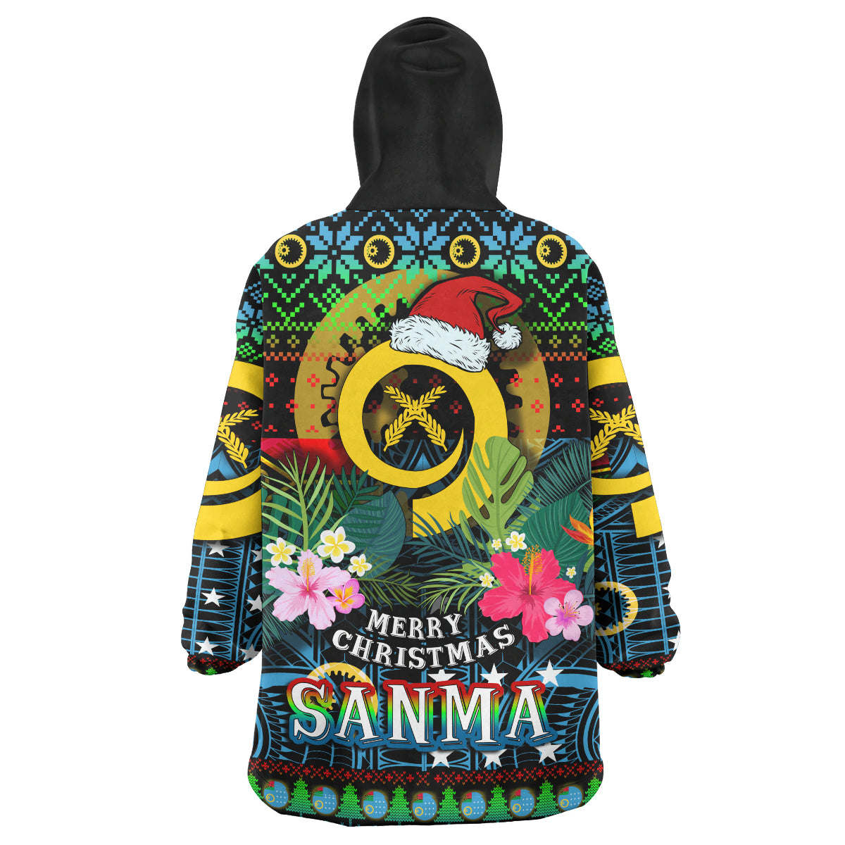 Sanma Polynesian Christmas Snug Hoodie - Sanma Vanuatu Coat of Arms Christmas Hat Polynesian Patterns Oodie Blanket