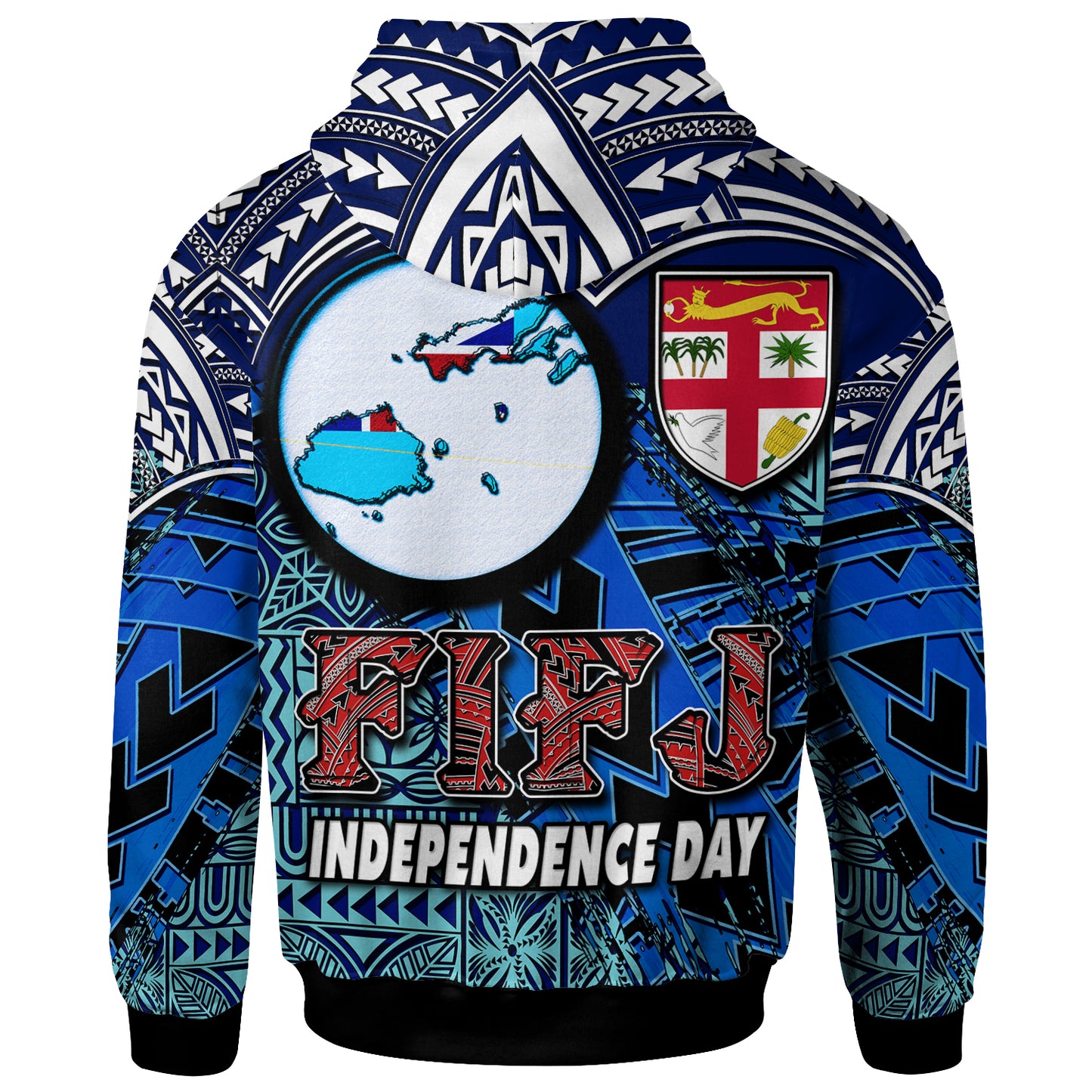 Fiji Polynesian Hoodie - Custom Map Fiji Independence Day with Tapa Polynesian Hoodie
