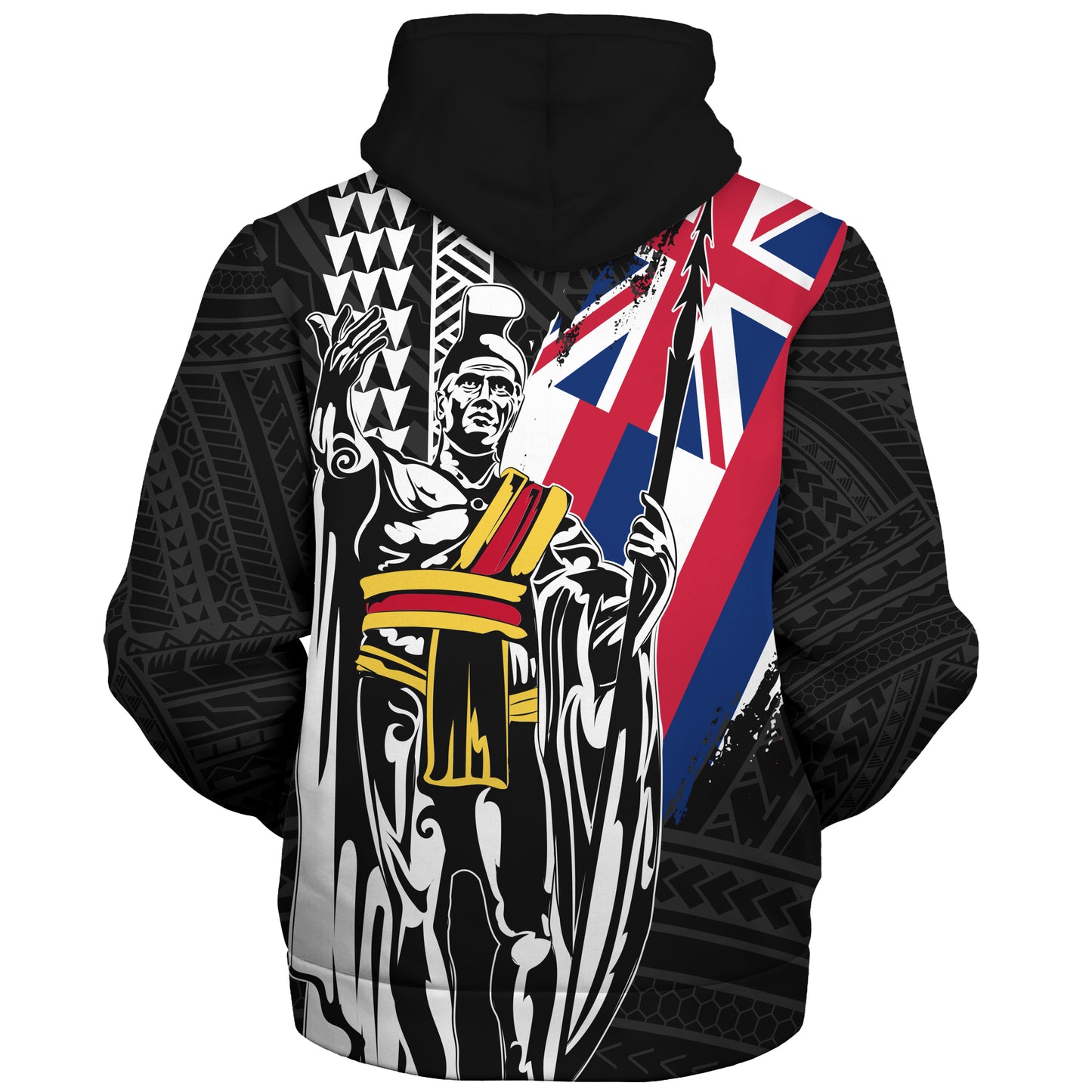 Hawaii Sherpa Hoodie King Kamehameha I Kakau Flag Grunge