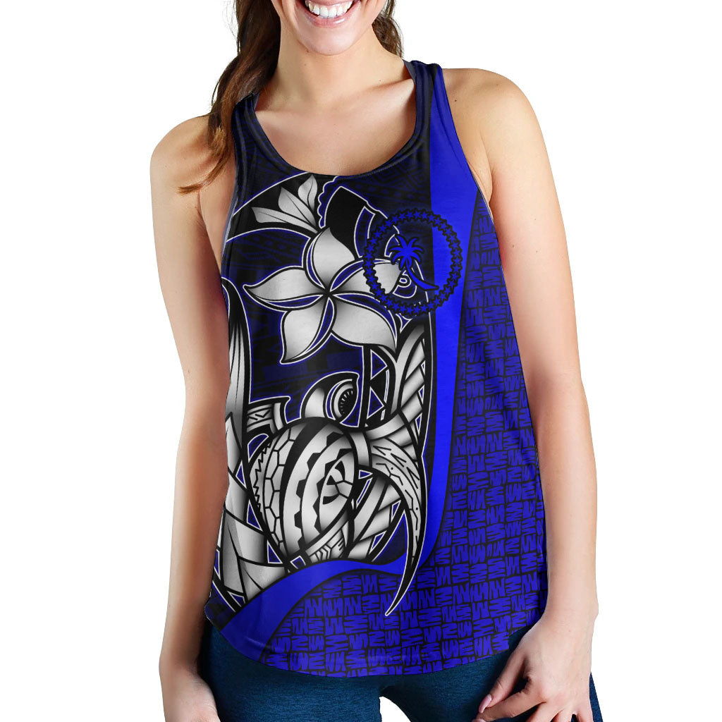 Chuuk Micronesia Women Racerback Tank Blue - Turtle With Hook