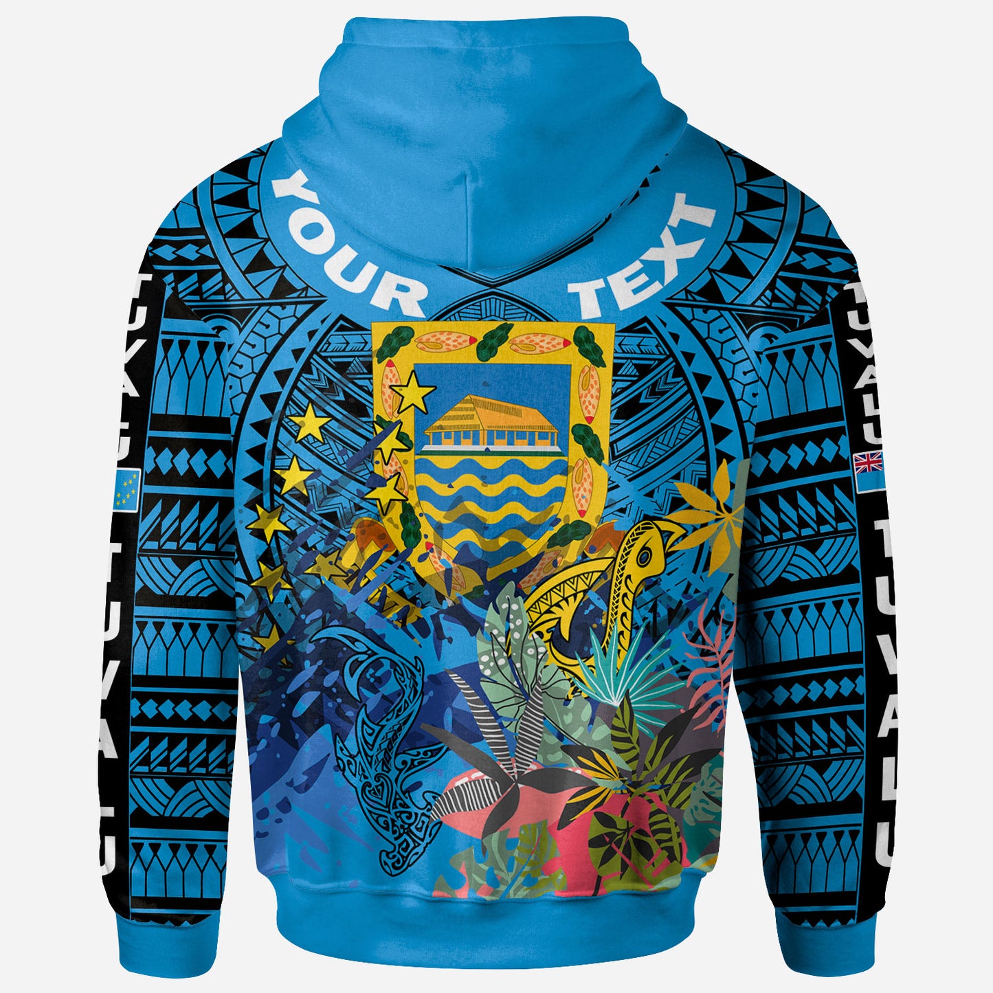 Tuvalu Ellice Islands Polynesian Hoodie - Custom Tuvalu Coat Of Arms With Tropical Flowers And Hei Matau 1978 Hoodie