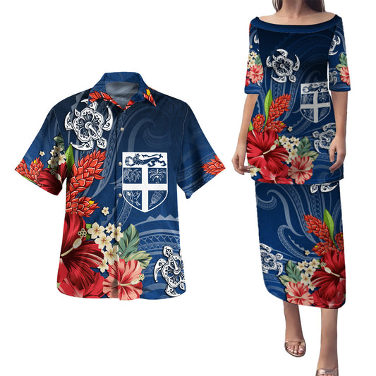Fiji Combo Puletasi And Shirt  Flower And Turtle