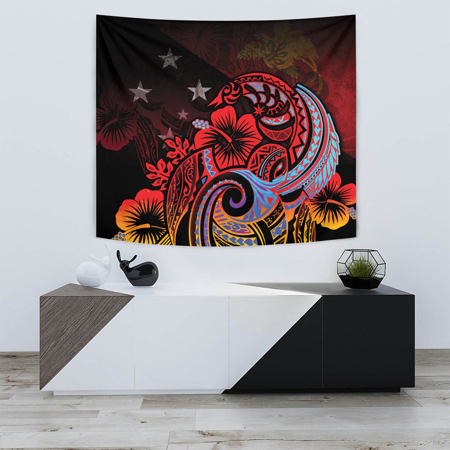 Papua New Guinea Tapestry Birds Of Paradise With Flag Color Style
