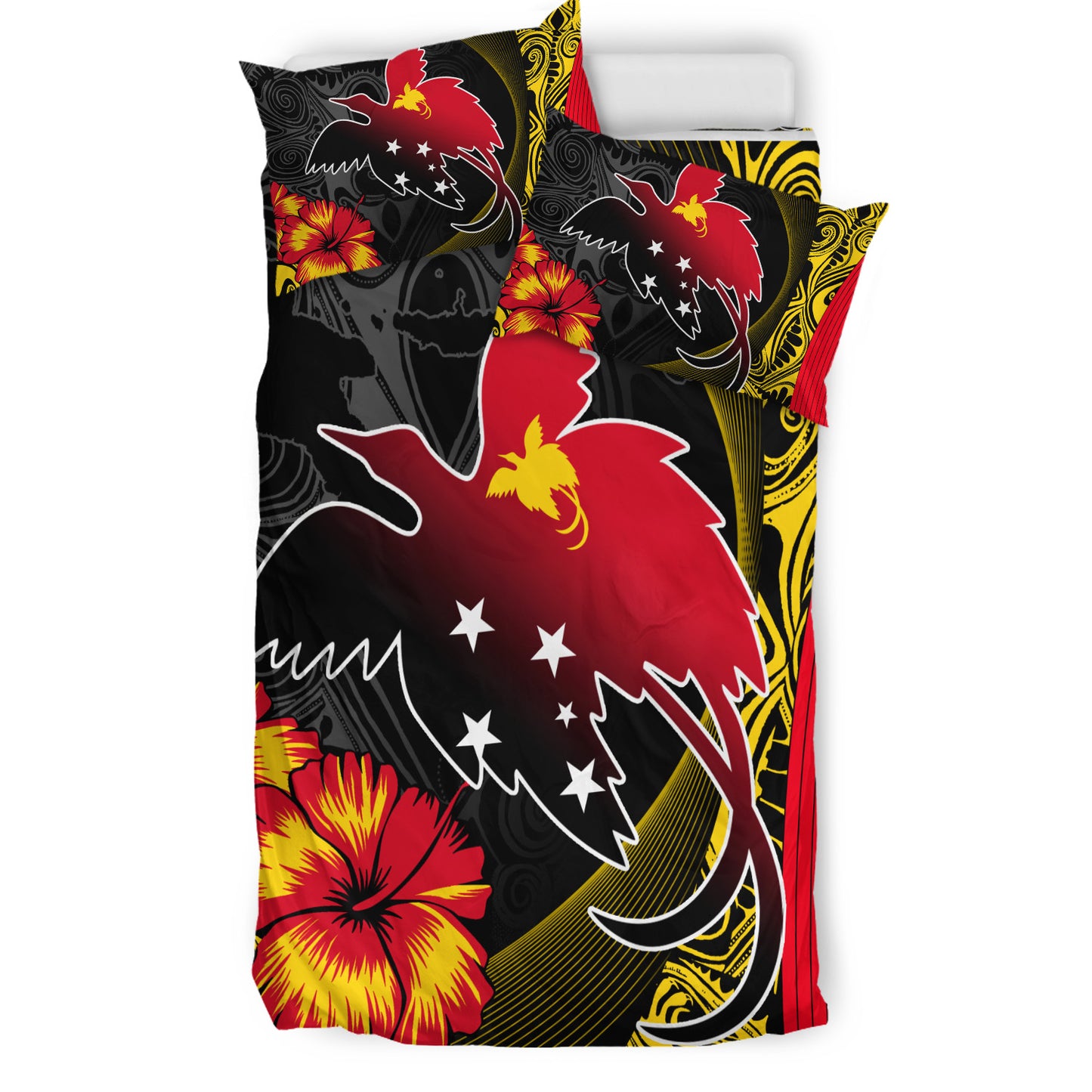 Papua New Guinea Bedding Set Paradise Bird With Tribal Pattern