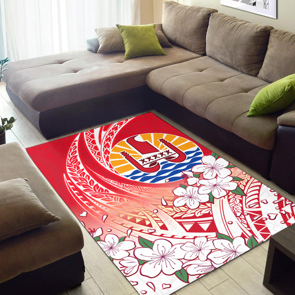 Tahiti Area Rug Polynesian Pattern Style White Flowers