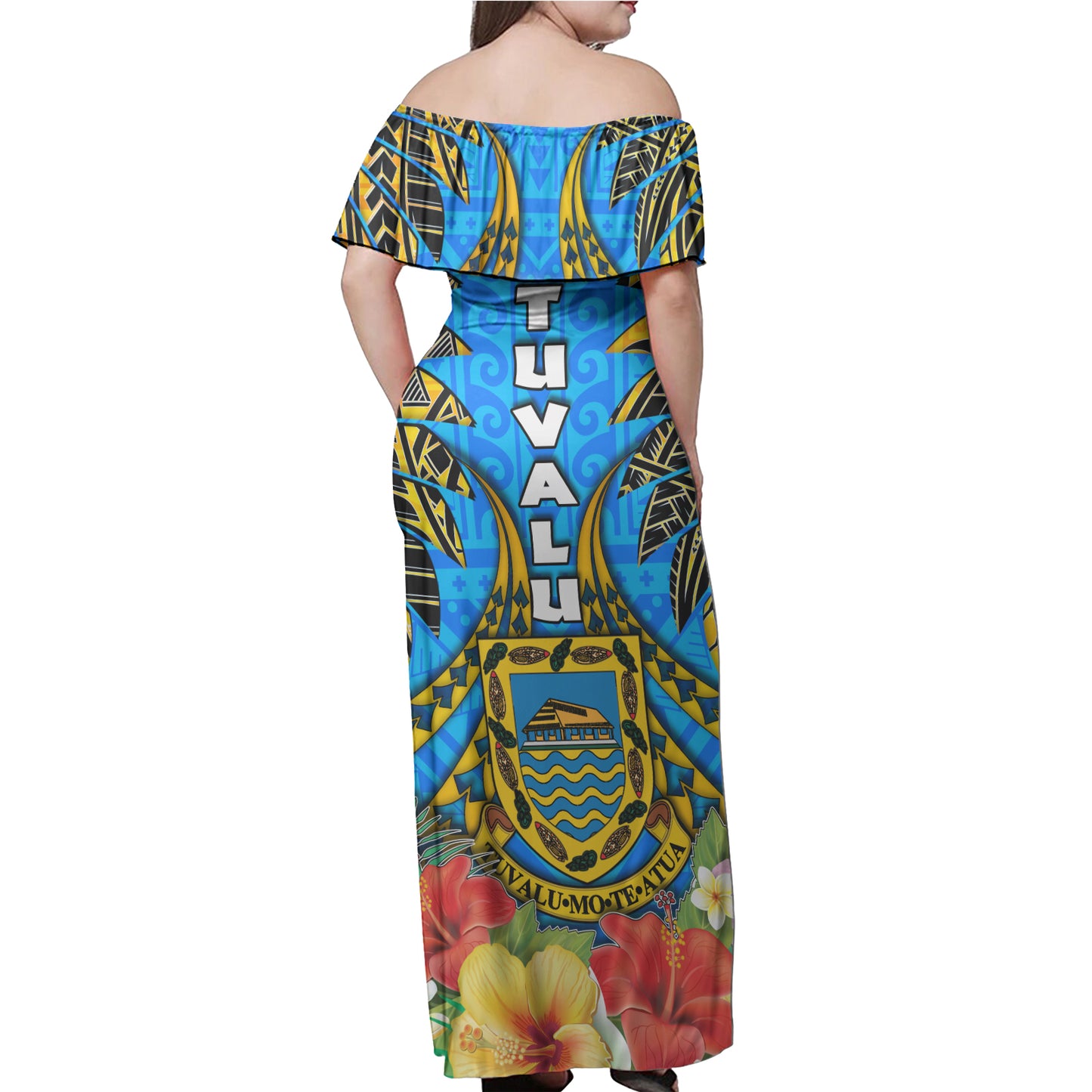 Tuvalu Polynesian Woman Off Shoulder Long Dress - Tuvalu Independence Day with Polynesian Hibiscus