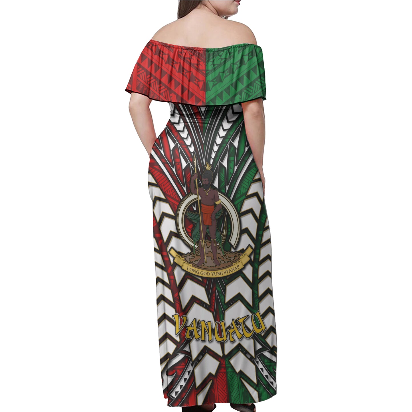 Vanuatu Woman Off Shoulder Long Dress - Vanuatu Independence Anniversary With Arm Polynesian Patterns