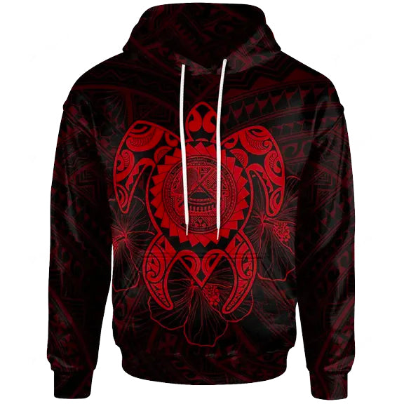 American Samoa Polynesian Hoodie - Vintage Polynesian Turtle (Red)