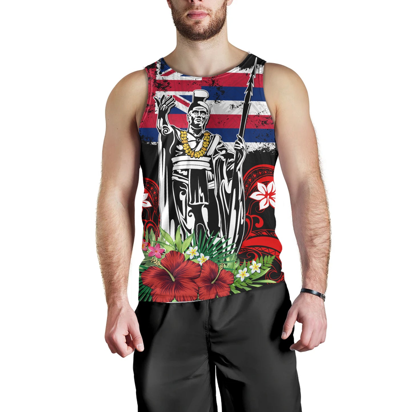 Hawaii Tank Top King Kamehameha I Tribal Flag Tropical Style