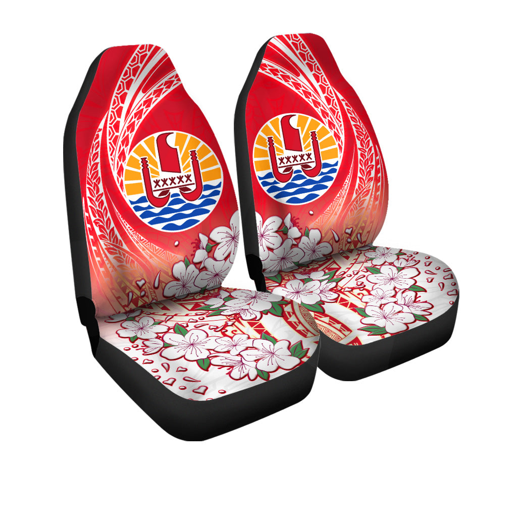 Tahiti Car Seat Covers Polynesian Pattern Style White Flowers