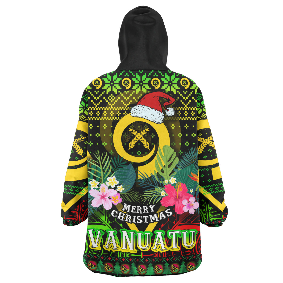 Vanuatu Polynesian Christmas Snug Hoodie - Vanuatu Coat of Arms Christmas Hat Polynesian Patterns Oodie Blanket
