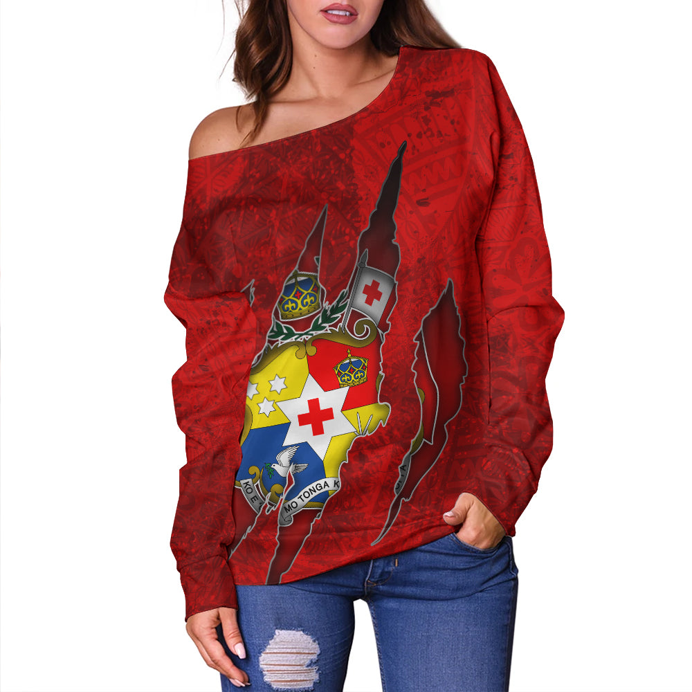 Tonga Off Shoulder Sweatshirt Coat Of Amrs Scratches Cracks Style