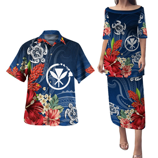 Hawaii Kanaka Maoli Combo Puletasi And Shirt  Flower And Turtle