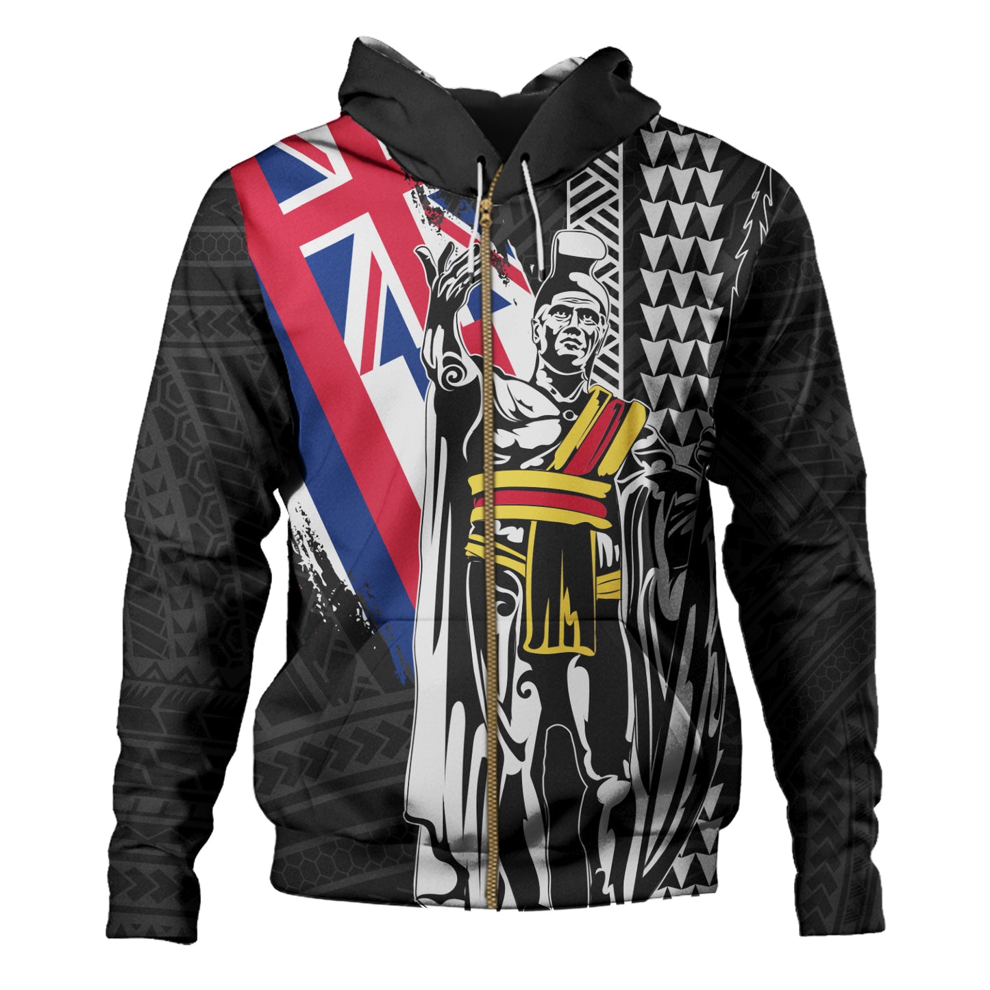 Hawaii Hoodie King Kamehameha I Kakau Flag Grunge