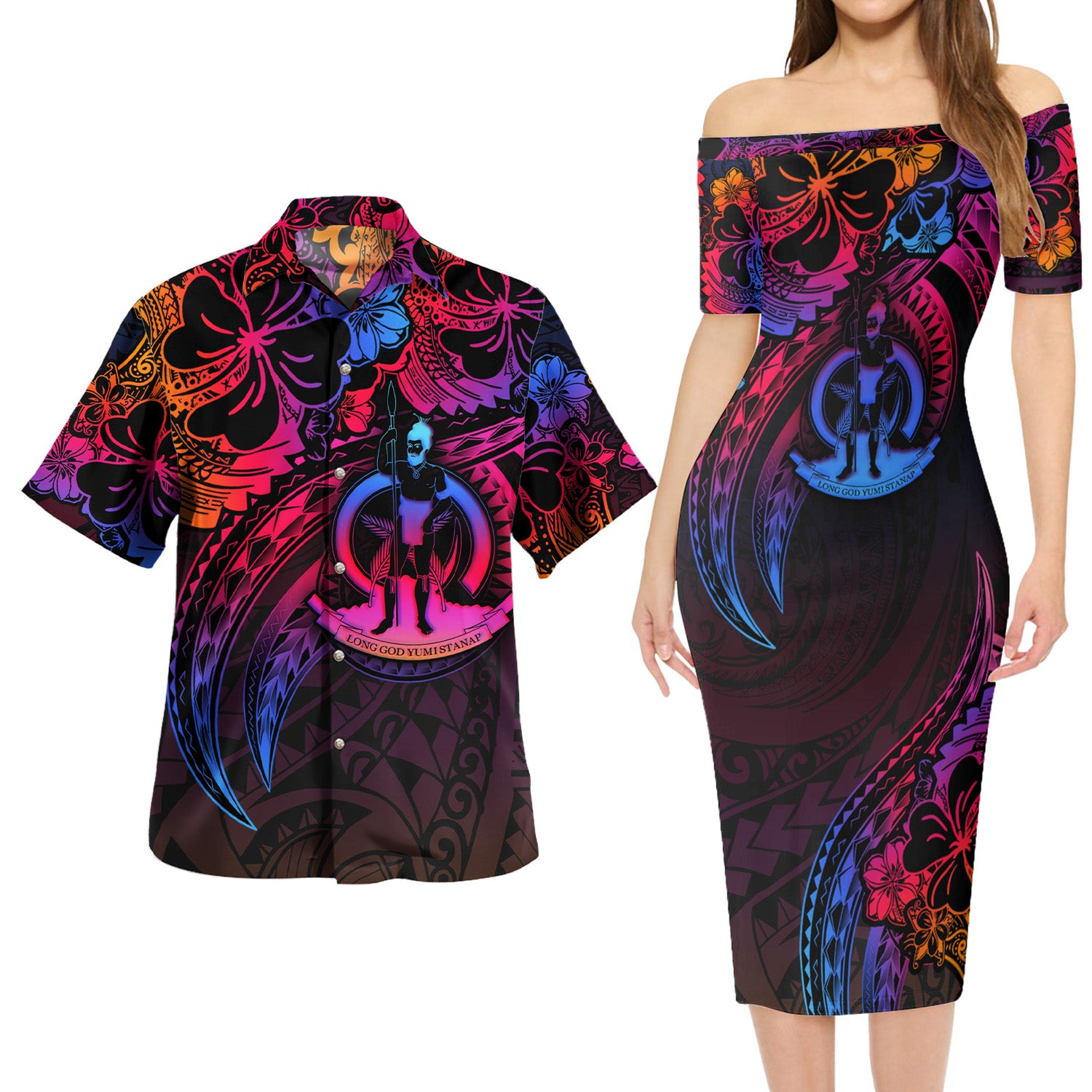 Vanuatu Combo Short Sleeve Dress And Shirt Rainbow Style