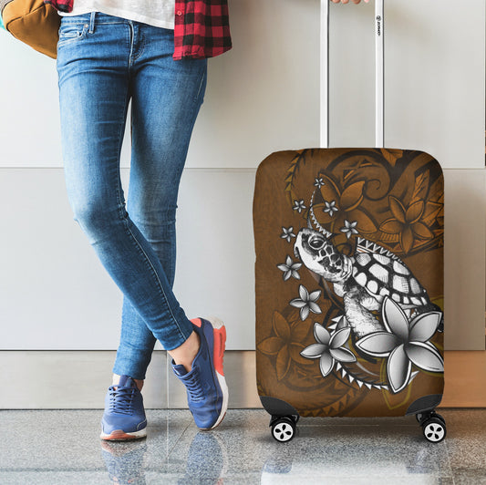 Hawaii Luggage Cover Sea Turtle With Plumeria Polynesian Patterns Retro Style
