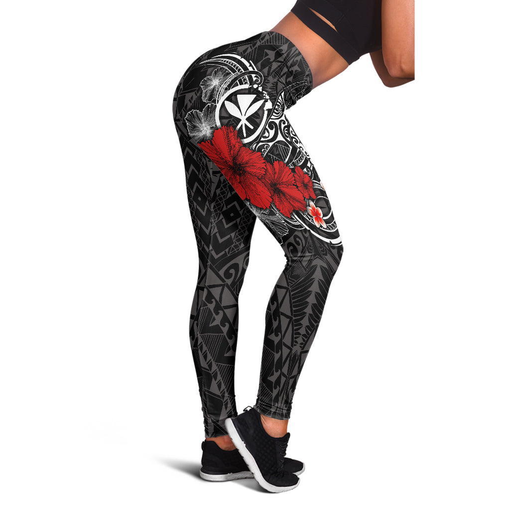 Polynesian Hawaii  Kanaka Maoli Legging - Humpback Whale with Hibiscus (White)