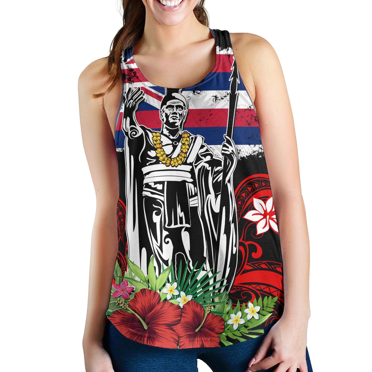 Hawaii Women Tank King Kamehameha I Tribal Flag Tropical Style