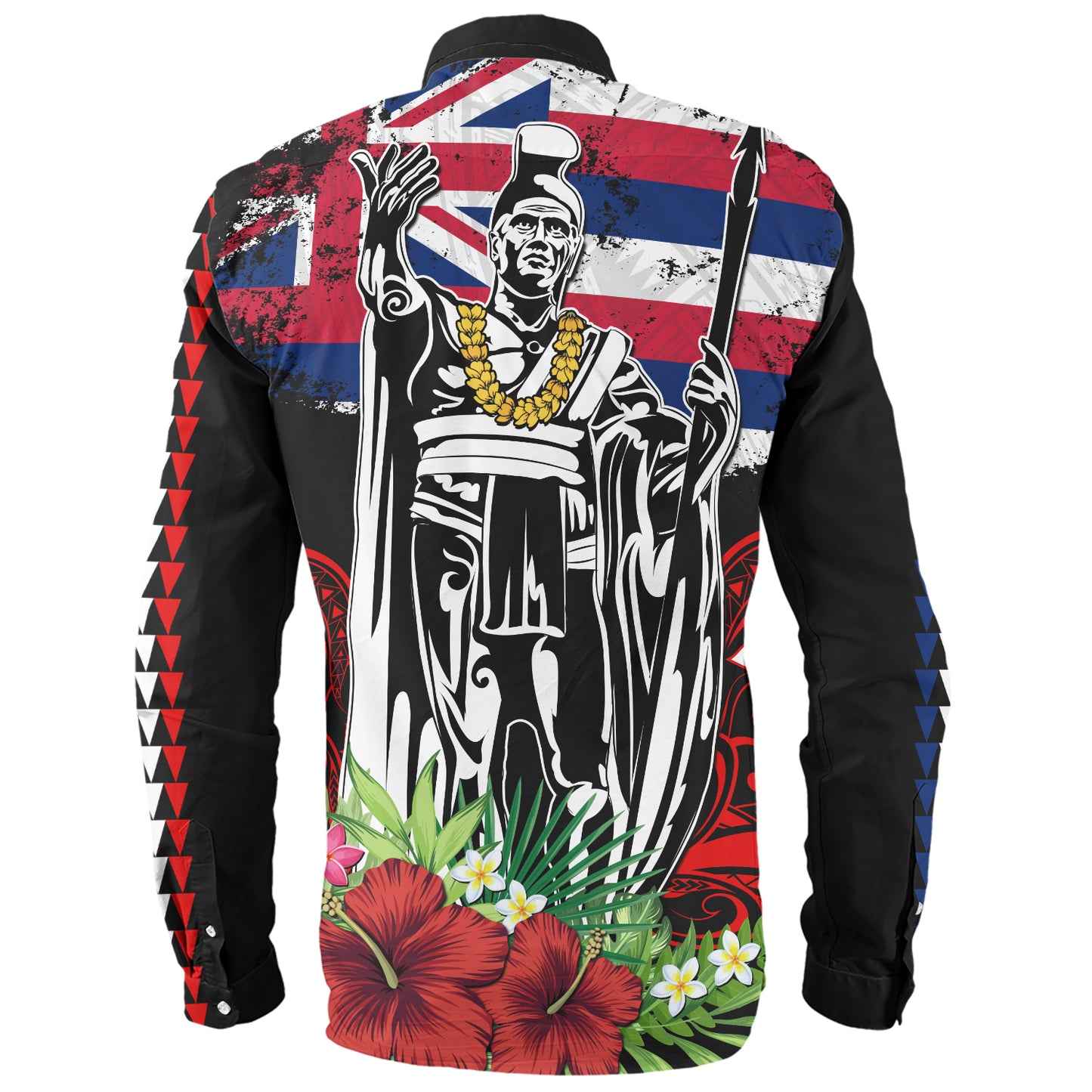 Hawaii Long Sleeve Shirt King Kamehameha I Tribal Flag Tropical Style