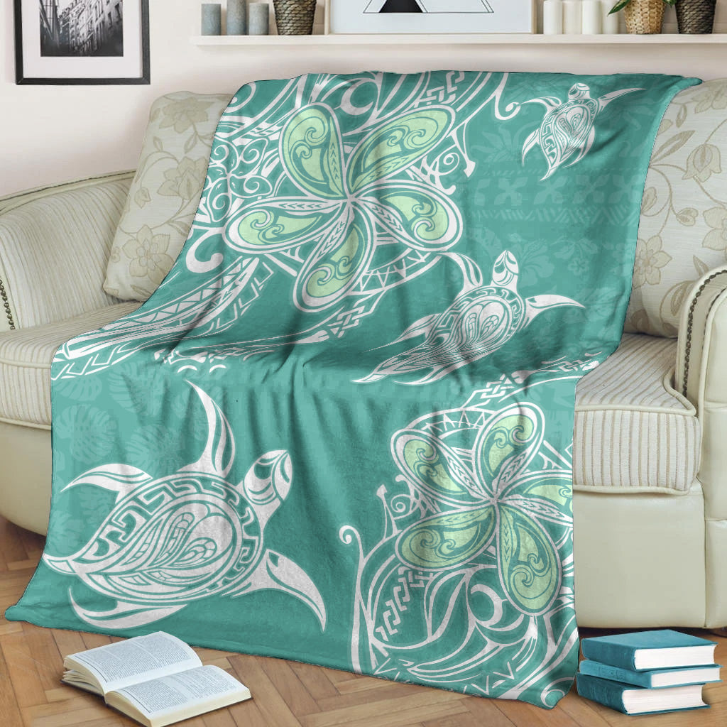 Hawaii Premium Blanket Polynesian Pattern Plumeria Turtles