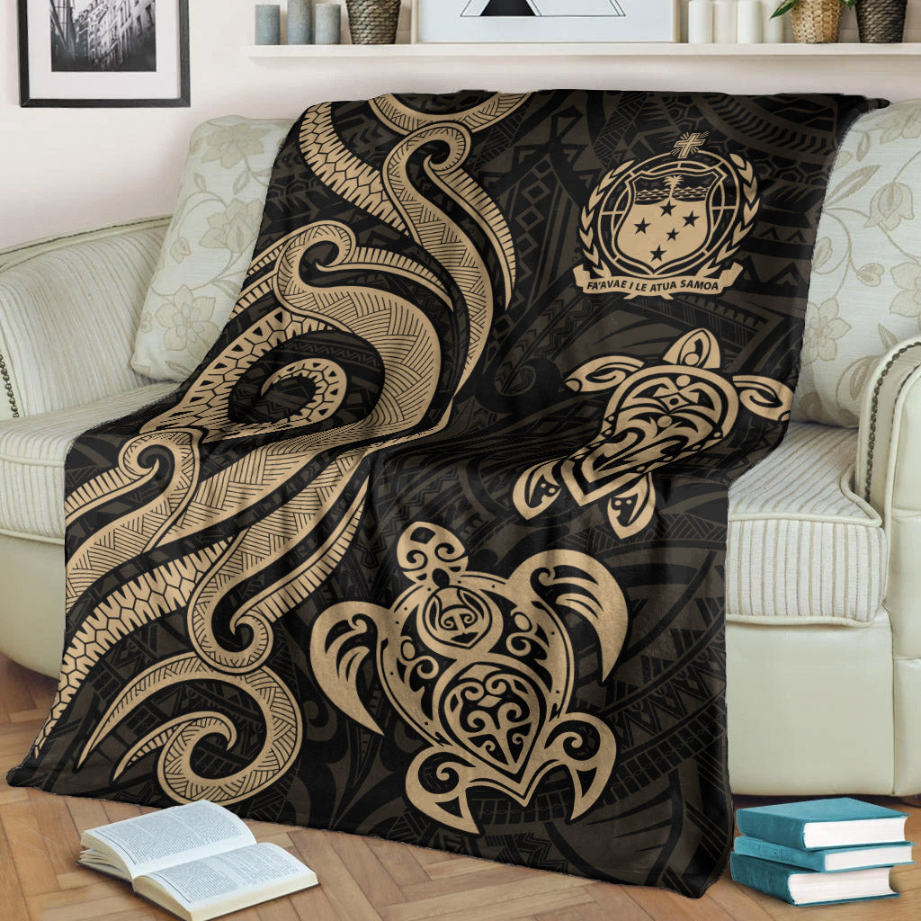Samoa Polynesian Premium Blanket - Gold Tentacle Turtle