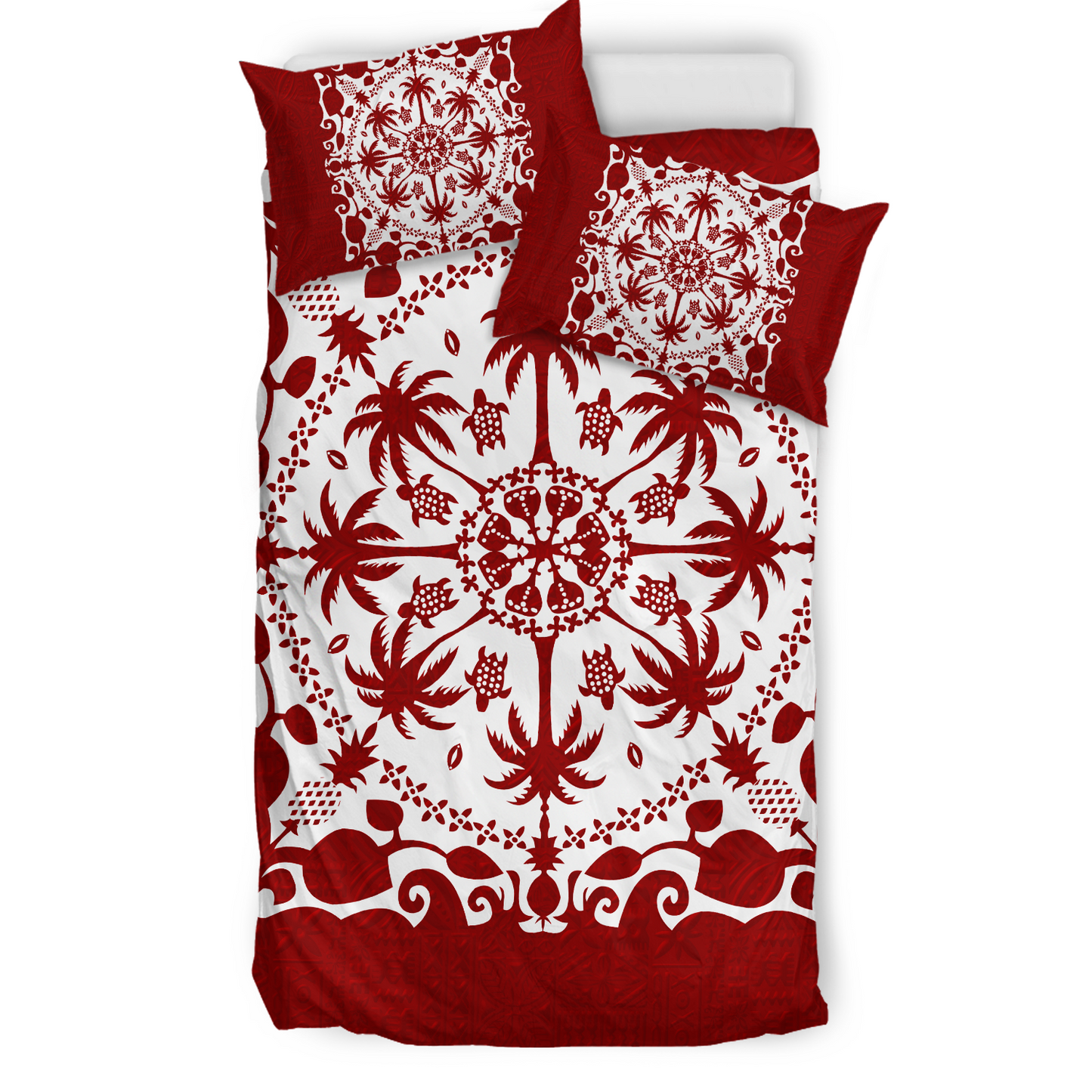 Hawaii Red Pattern Palm Trees and Turtles Duvet Cover