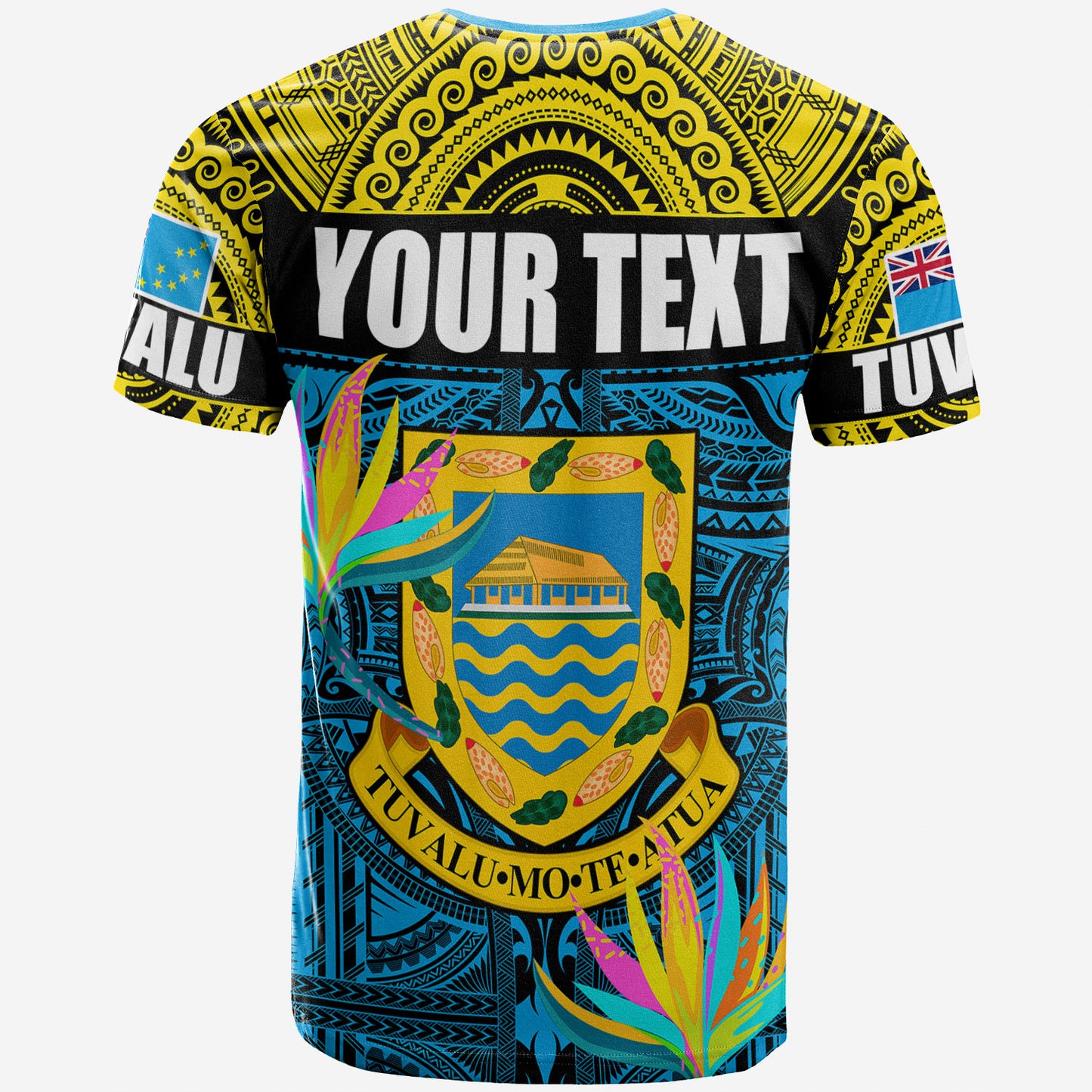 Tuvalu Motto Polynesian T-shirt - Custom Tuvalu Coat Of Arms With Tropical Themed Backgrounds T-shirt