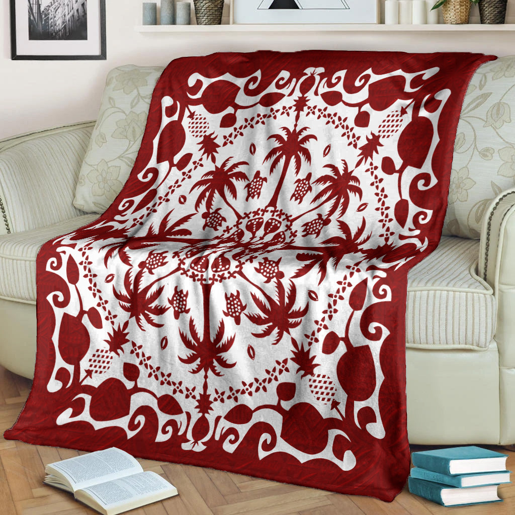 Hawaii Premium Blanket Red Hawaii Pattern Palm Trees and Turtles Polynesian
