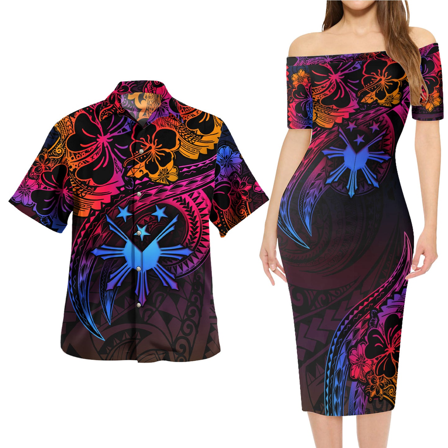 Philippines Filipinos Combo Short Sleeve Dress And Shirt Rainbow Style