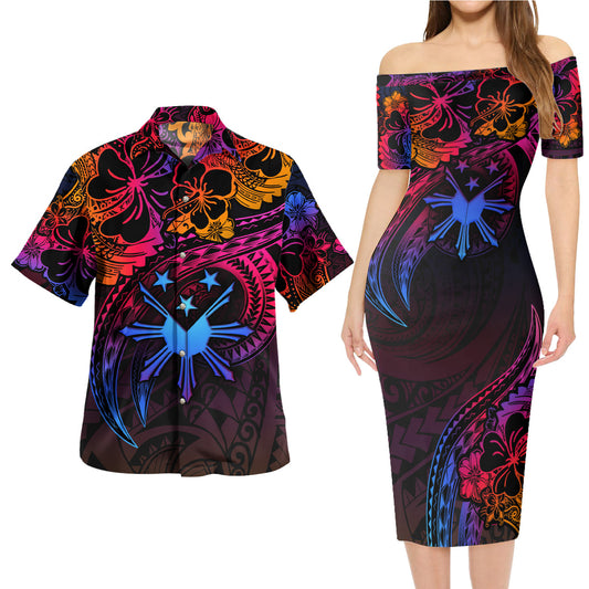 Philippines Filipinos Combo Short Sleeve Dress And Shirt Rainbow Style