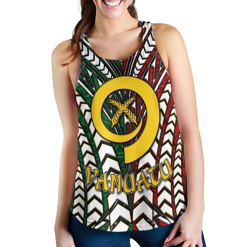 Vanuatu Women Racerback Tank - Vanuatu Independence Anniversary With Arm Polynesian Patterns